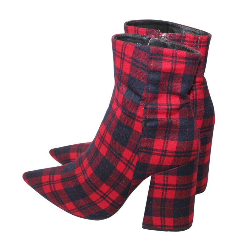 Alias Mae women's booties size 39 red tartan plaid block heel pointed toe zip up - Picture 3 of 9